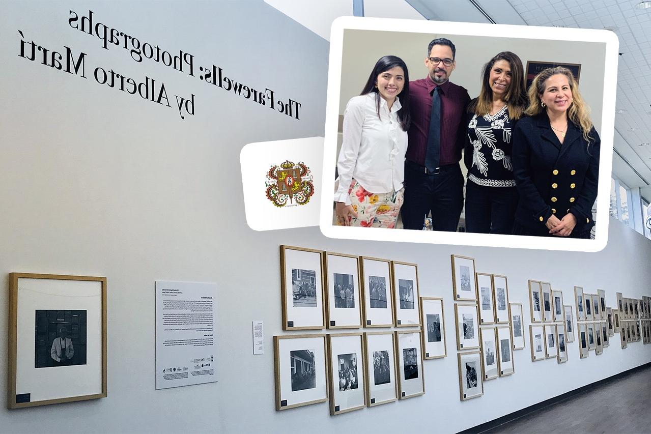 FAU’s Rho Omicron Chapter of Sigma Delta Pi (l-r): Luzmila Perez (Secretary), Roxana Ambrosini (VP), Luis Reyes (COSO Representative/Treasurer), Gabriela Penagos (President); “The Farewells, Photographs by Alberto Marti” Exhibition