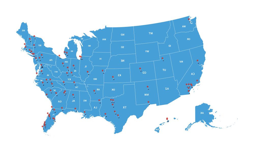 FAU MD residency placements map with their pinned locations across the U.S.